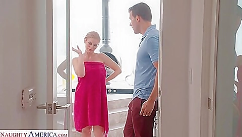 Sexy young blonde swallows a load