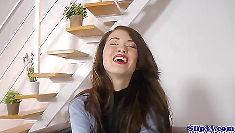 Sexy brunette hair with dildo in and cum